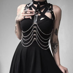 Edgy Women Harness Chain Belt Gothic