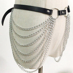 Goth Punk Leather Women Chain Belt