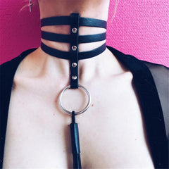 Leather Collar Body Strap Adjustable Belt Bondage