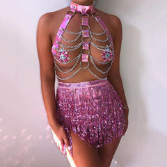Sequins Belly Dance Tassel Skirt