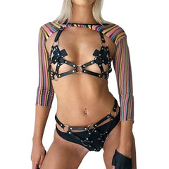 Sexy Leather Harness Set Women Bra Garter