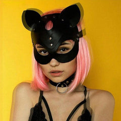 Women Leather Cat Mask Punk Cat Head