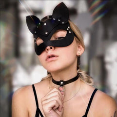 Women Leather Cat Mask Punk Cat Head