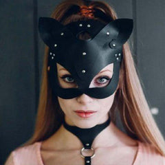 Women Leather Cat Mask Punk Cat Head