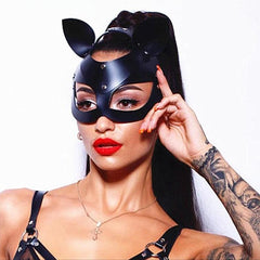 Women Leather Cat Mask Punk Cat Head
