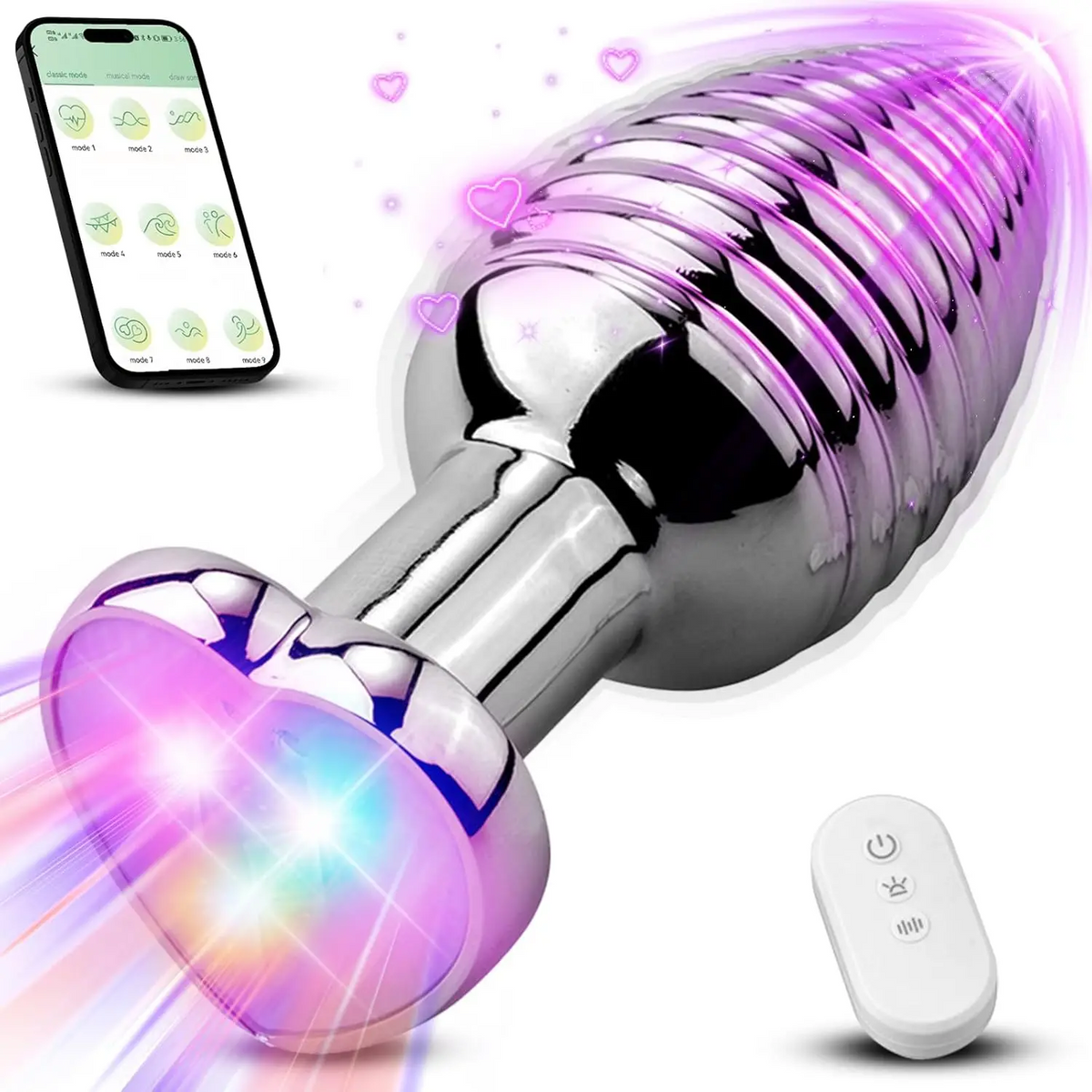 Light Up Wireless Remote Metal Butt Plug (Super Large) S M L