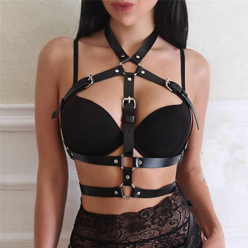 Edgy Leather Bondage Restraints Lingerie