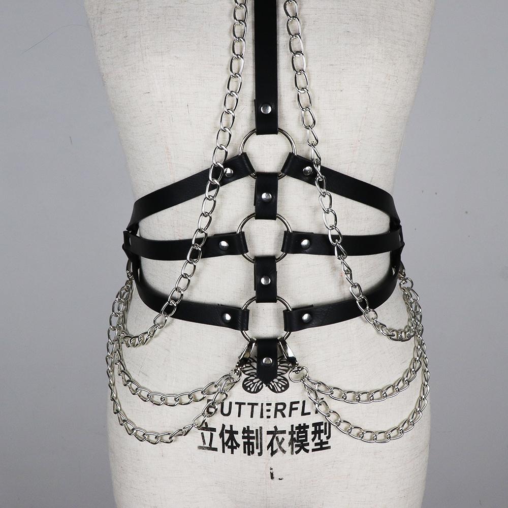 Leather Metal Body Chain Bralete Bondage