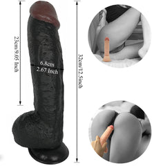 Strap On 12.5-Inch Realistic Dildo / Big Black Dildo / Black Dildo