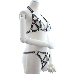 Sexy Leather Harness Set Women Bra Garter